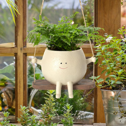 Swing Face Planter Pot Cute Smiling Face Resin Flower Pot Swing Succulent Flower Planter Wall Hanging Flower Pot Garden Supplies