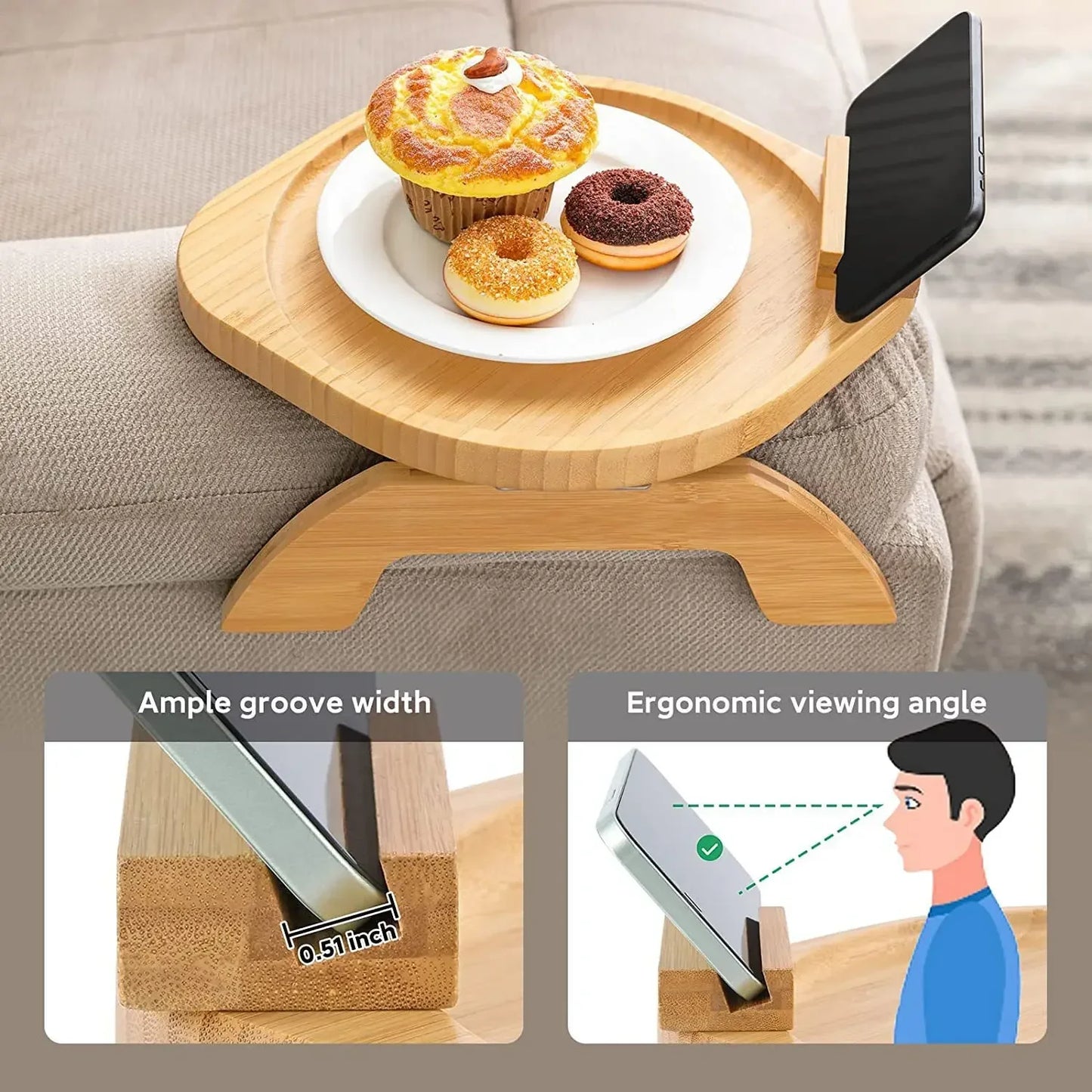 Sofa Arm Tray Couch Arm Clip Table Portable Couch Cup Holder Portable Sofa Armrest Tray for Snacks Drinks Remote Control Coffee