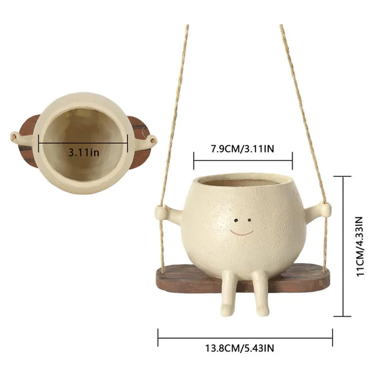 Swing Face Planter Pot Cute Smiling Face Resin Flower Pot Swing Succulent Flower Planter Wall Hanging Flower Pot Garden Supplies