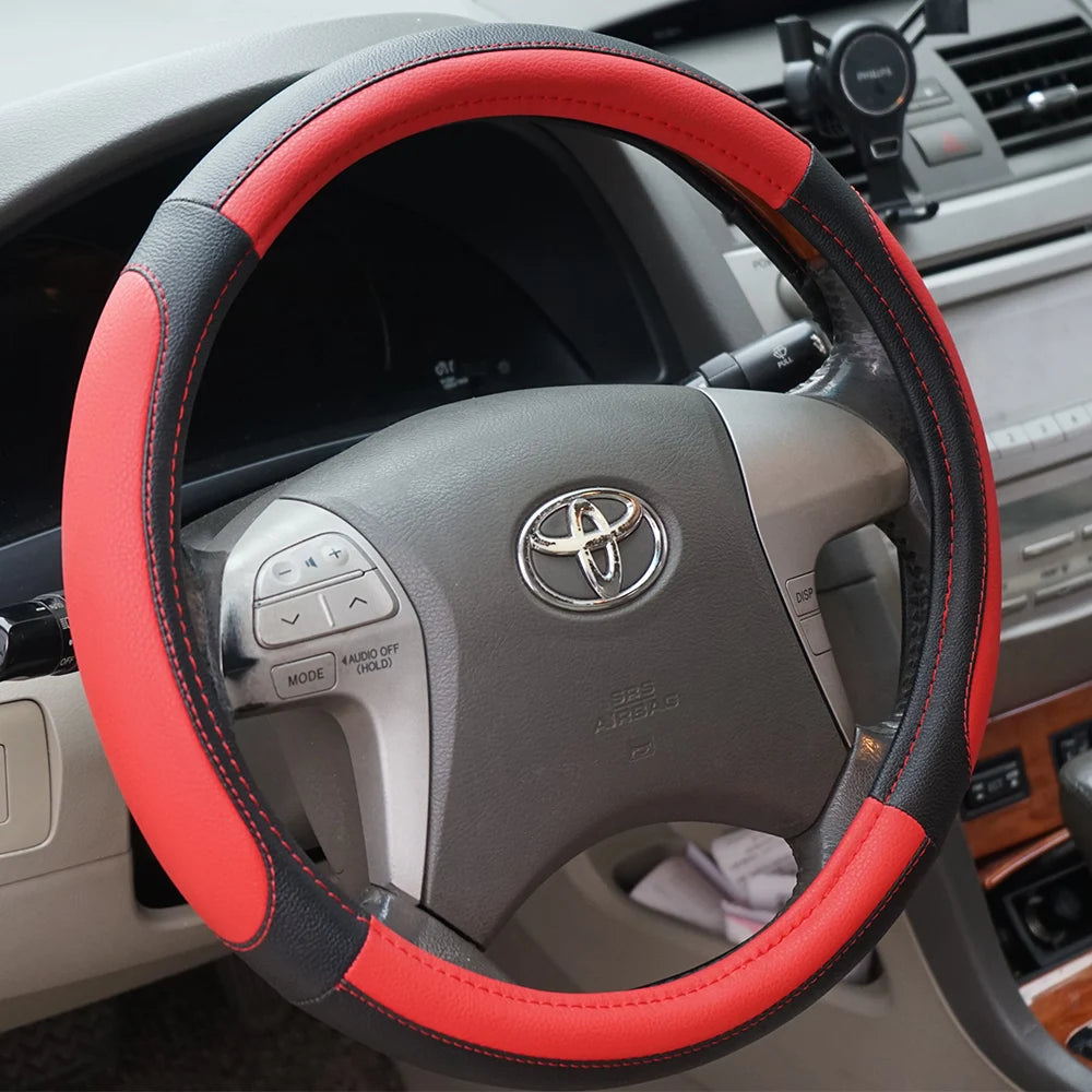 Blue/Red/Gray Anti-Slip Leather Car Steering Wheel Cover for 37-38.5CM Universal Car Steering Wheel Protective Cover