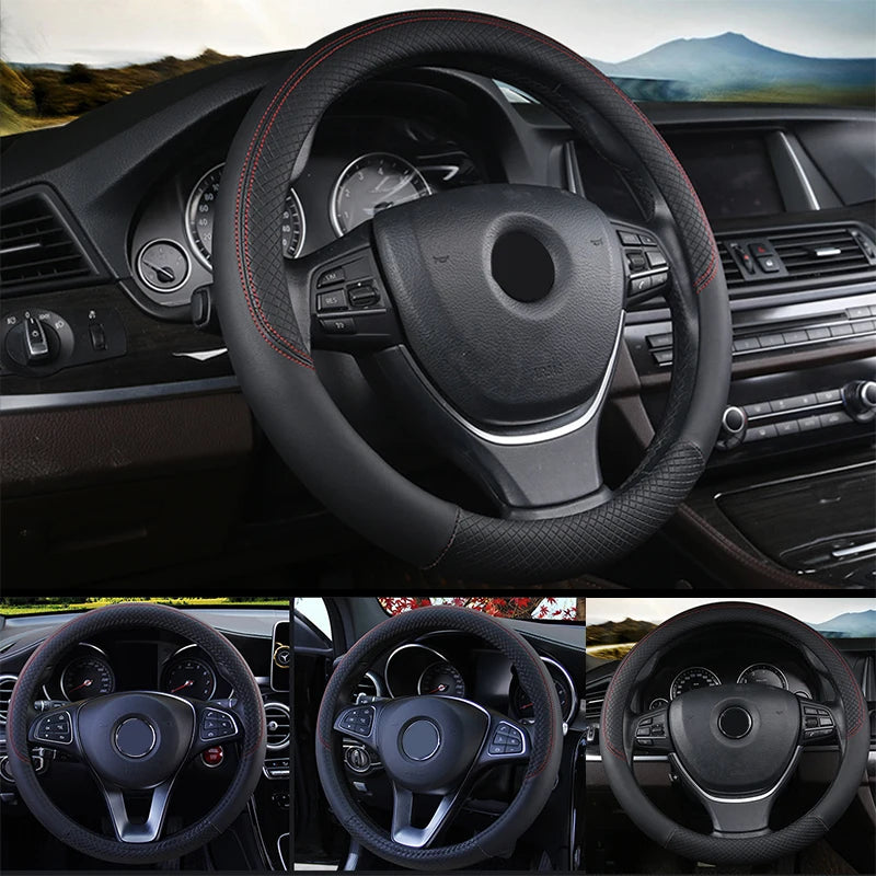 Universal Car Steering Wheel Cover for 37-38Cm Steer Wheel Faux Leather Breathable Car Wheel Cover Interior Auto Accessories