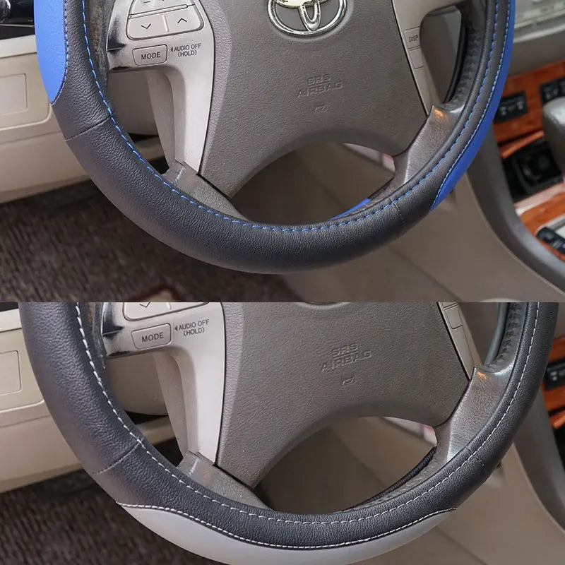 Blue/Red/Gray Anti-Slip Leather Car Steering Wheel Cover for 37-38.5CM Universal Car Steering Wheel Protective Cover