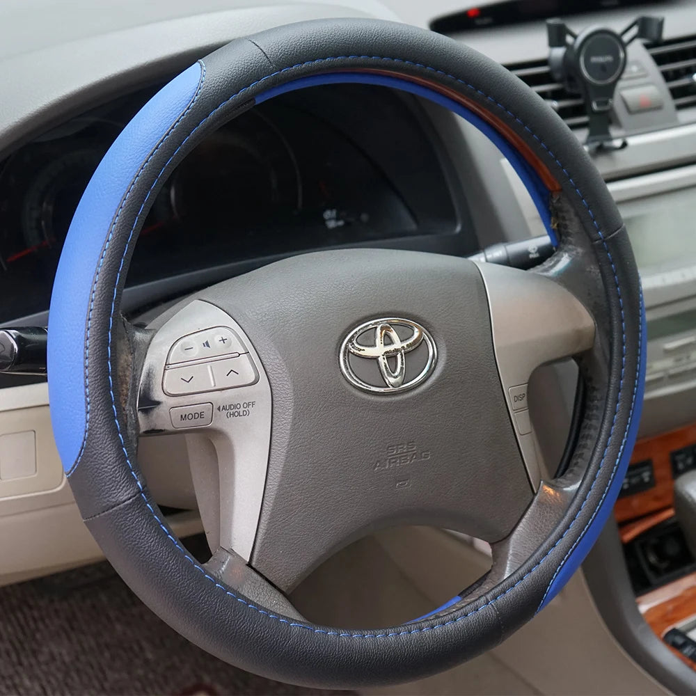 Blue/Red/Gray Anti-Slip Leather Car Steering Wheel Cover for 37-38.5CM Universal Car Steering Wheel Protective Cover